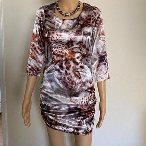 ALI & KRIS Animal Print Satin Ruched Sides Low Back Mini Dress Size S